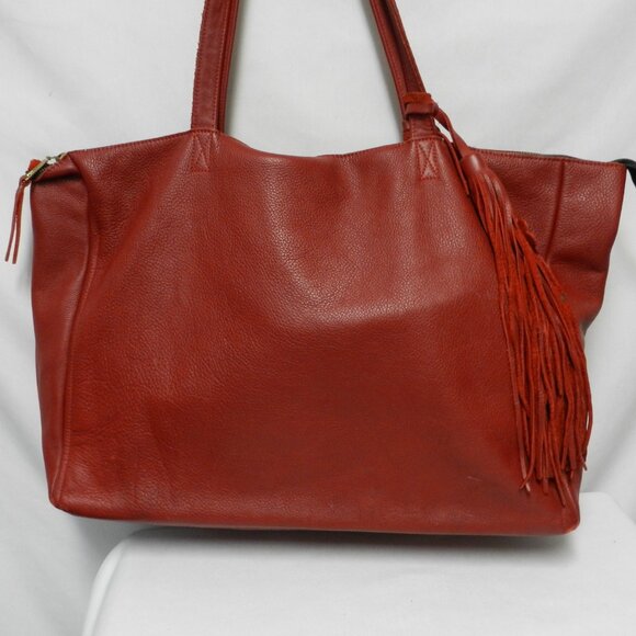 Urban Artisan Leather red X-Large tote bag purse weekender Unstructured zip top - Picture 4 of 15